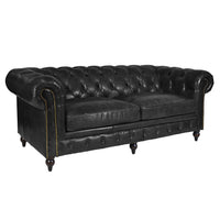 Windsor 3 Seater Black Leather Chesterfield Sofa-Dovetailed & Doublestitched